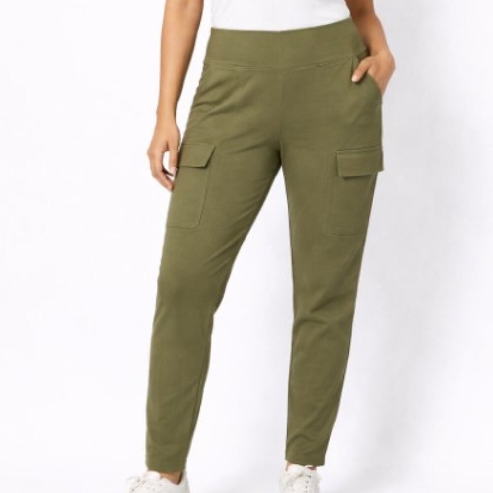 NEW Women With Control Stretch Denim Feel Pull-On Pants Olive Green XXSP